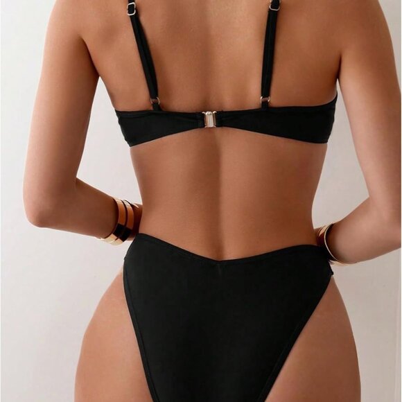 Women's 2 Piece Bikini Set Spaghetti Strap High Cut Push Up Underwir - Picture 5 of 5